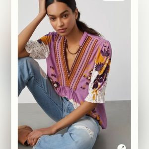 Anthropologie Blink London Stephanie V Neck Knit Top Xl